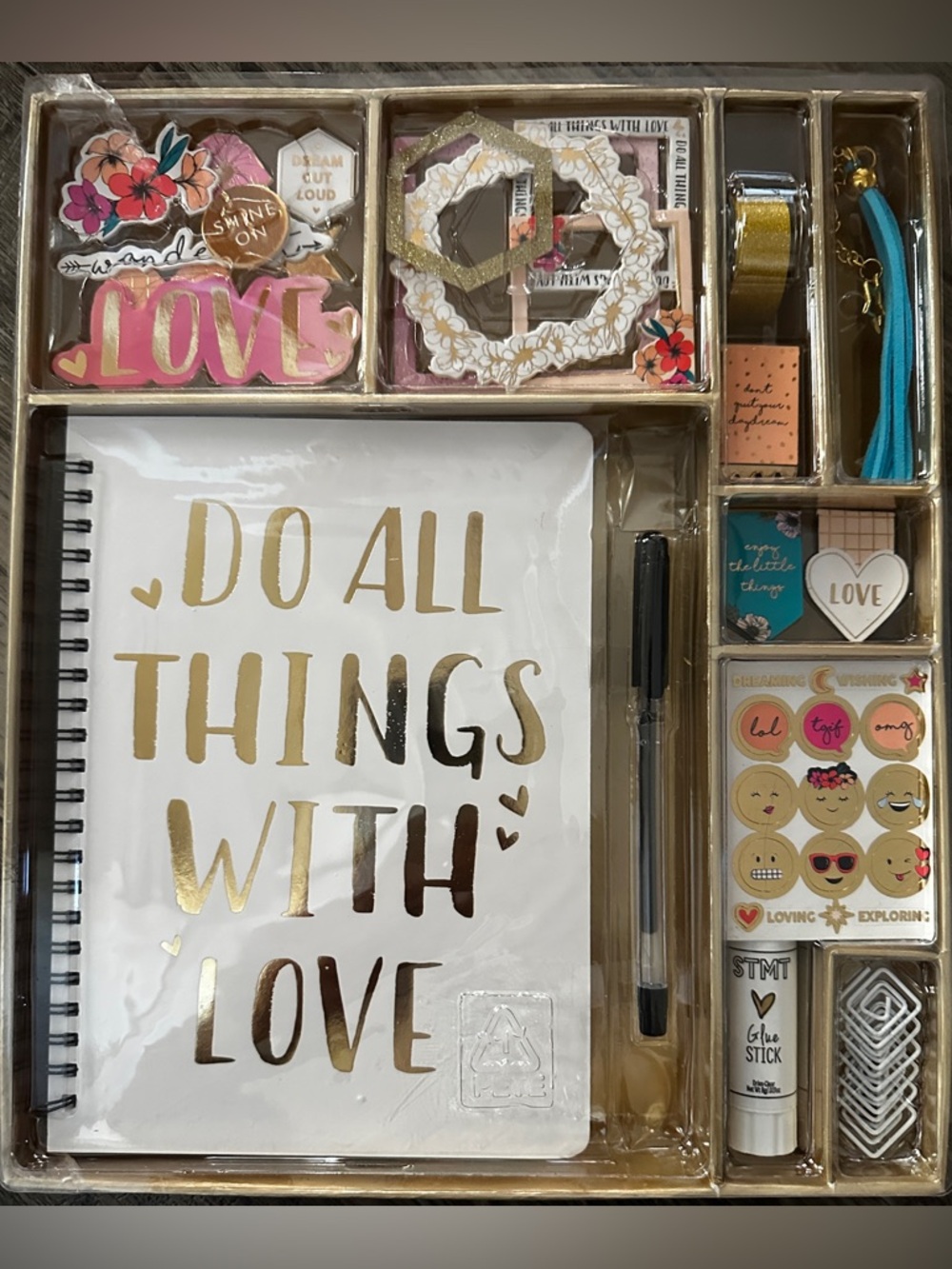 Scrapbook Set..”Do All Things With Love' Notebook + Stickers/Accessory Set
